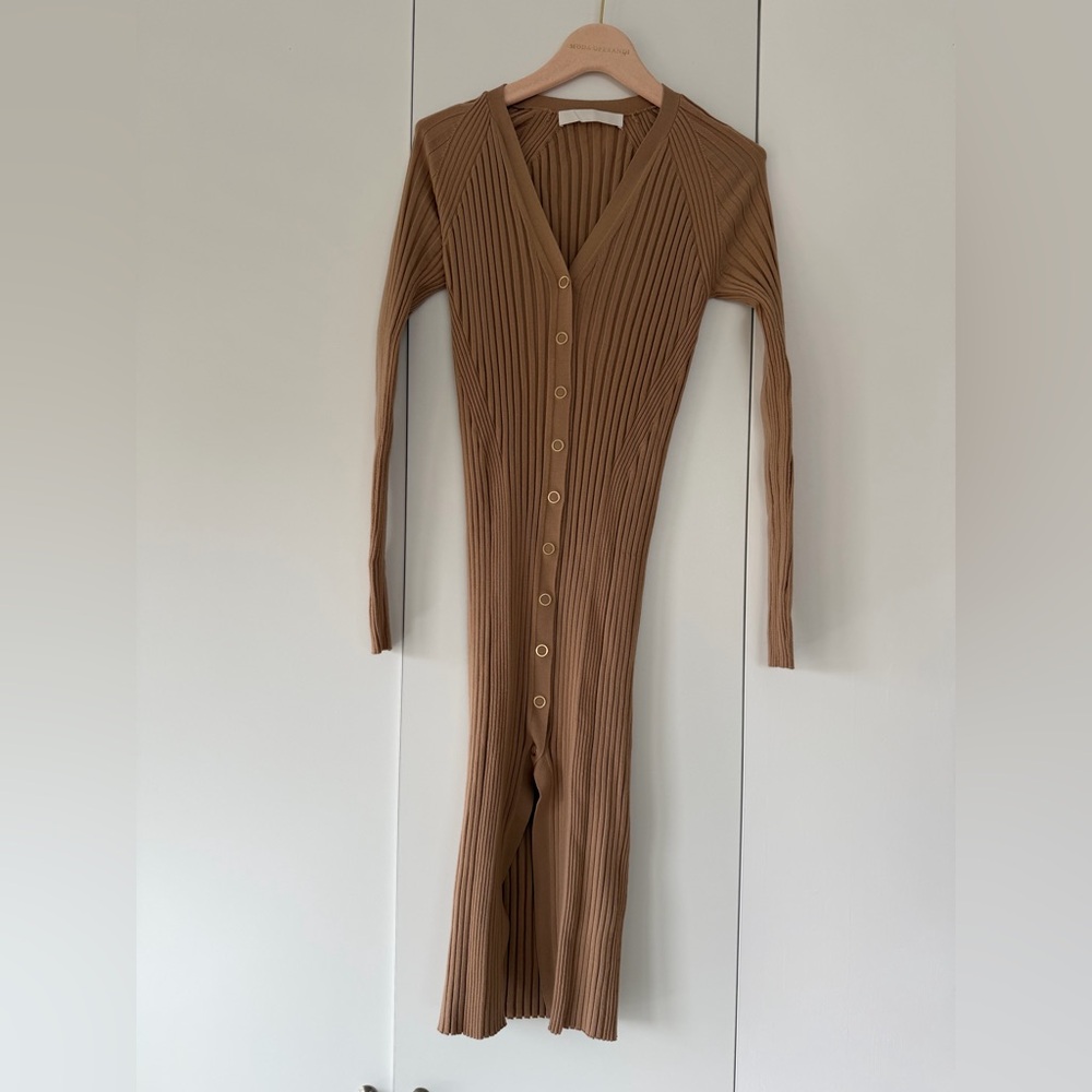 Dion Lee Long-Sleeve Ribbed Button-Front Dress in Brown